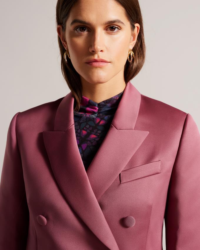 Blazer Ted Baker Double Breasted Satin Boyfriend Violette Foncé Femme | XDQ-06234473